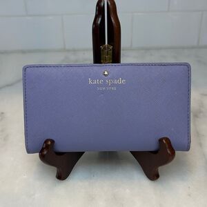 Kate Spade Wallet Leather Cross Grain Slim Sleek Snap & Zip Clutch Wallet